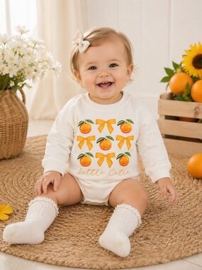 Little Cutie Citrus Baby Bodysuit 12M | Cream Orange Print Romper | Boutique